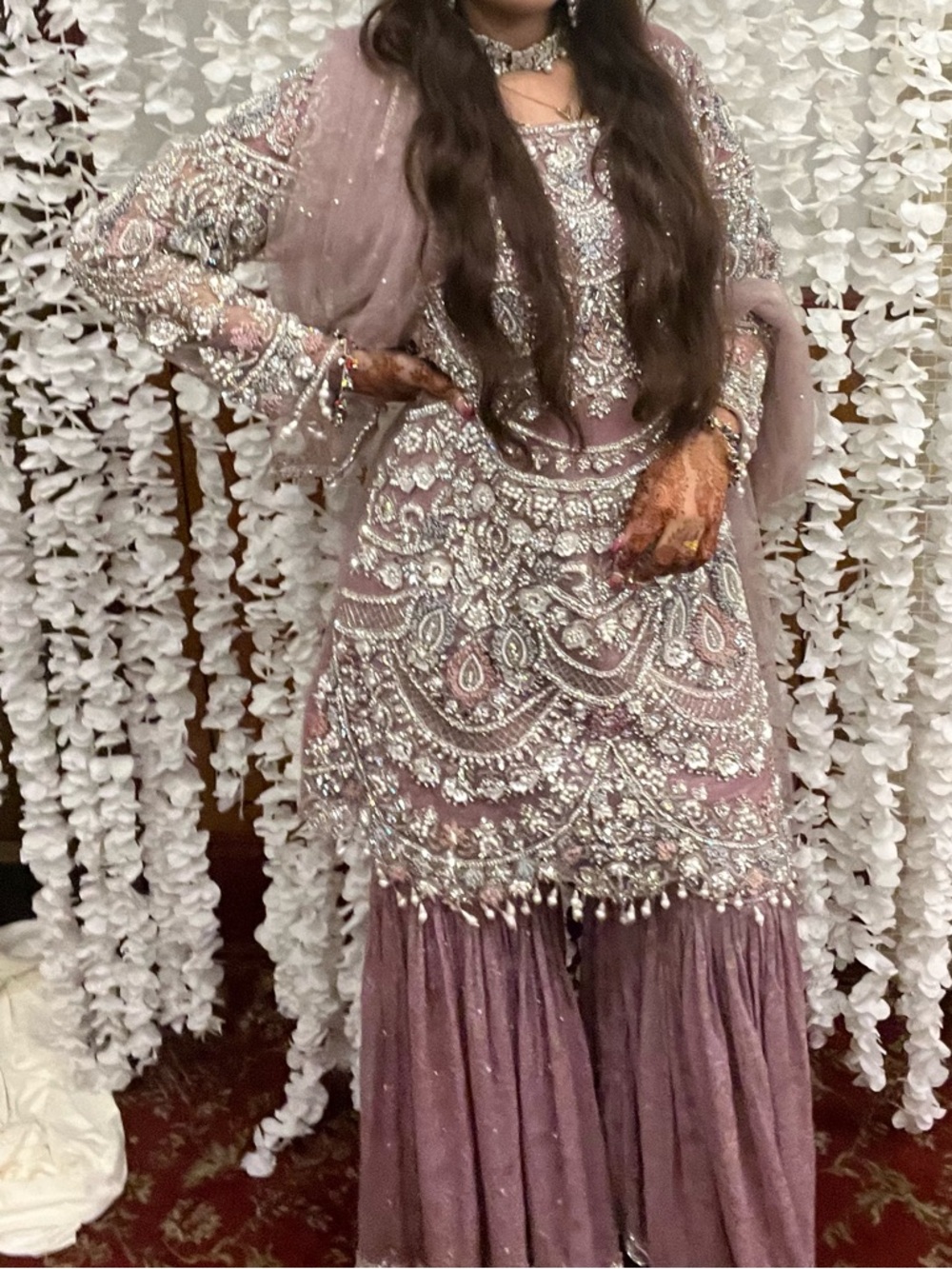 Embellished Mauve Bridal Sharara Set